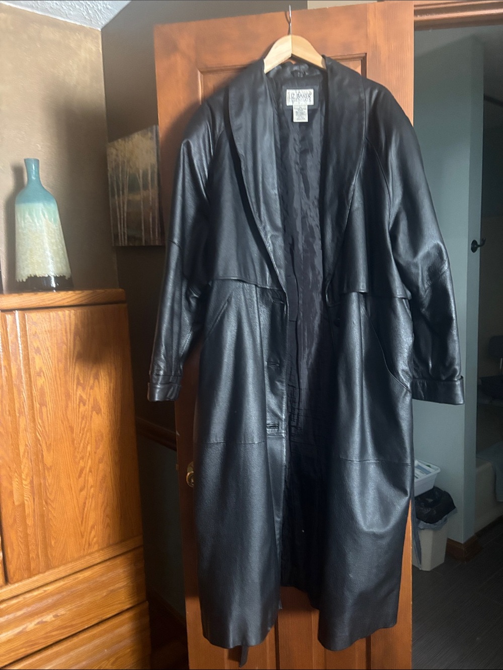 Liz Claiborne Black Leather Long Coat
